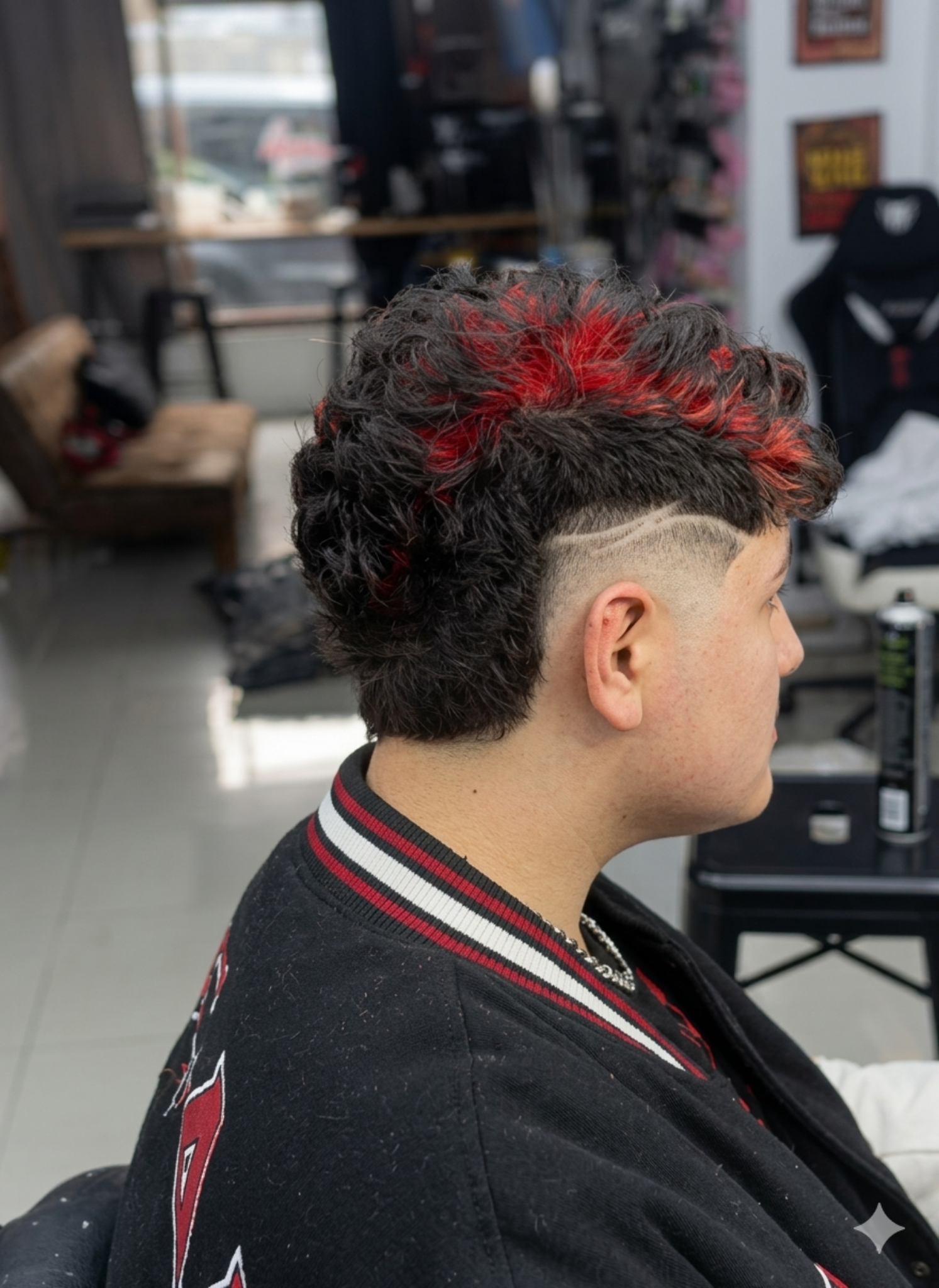 Corte con diseño lateral realizado en FLAMA BARBER SHOP